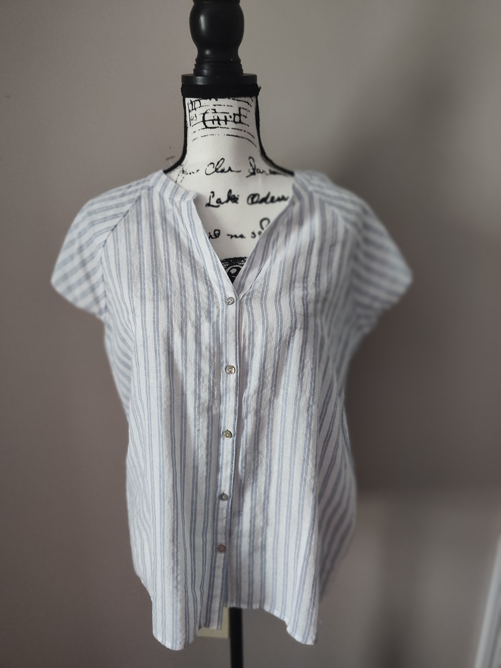 Market & Spruce Light Blue and White Striped Tessa Button Detail Blouse